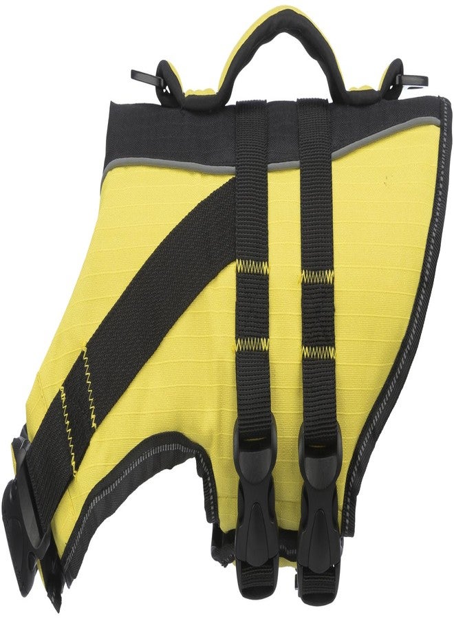 TRIXIE Life Vest for Dogs, Safety During Water Games& Training, Rescue Handle with 2 D-Rings, Nylon Straps with Snap Locks, Fully Adjustable with Reflective Stripes, (Medium, Black/Yellow),1 Count - Image 1